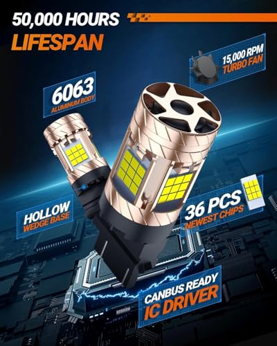 Image of SEALIGHT 3157 LED Bulb White, LED Reverse Light Bulbs 3200LM Super Bright, 3156 3056 3457 4057 4157 With Built in Resistor for Backup Reverse Parking Daytime Running Light, Plug N Play, Pack of 2