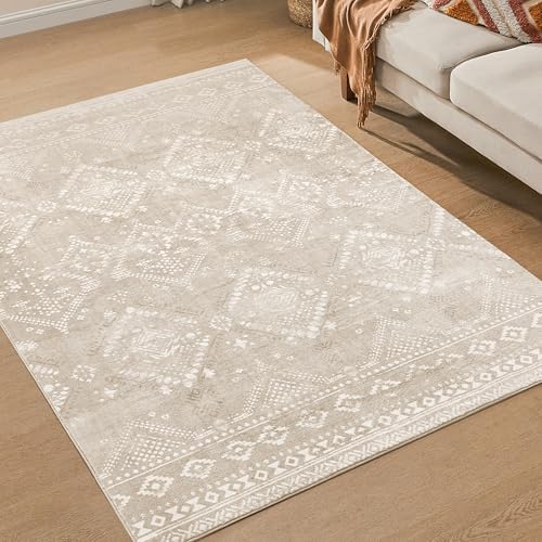 SONGMICS Home Wohnzimmerteppich, Waschbar, rutschfest, 200 x 140 x 0,6 cm | Teppich Flur, Faltbar mit Tasche, für Schlafzimmer, Cappuccinobeige, Verina Kollektion TAR213L01