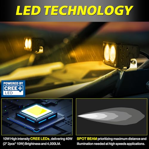 Image of Amber LED Pods, AKD Part 3 Inch CREE LED Fog Lights 40W Spot LED Lights Pods Mini Amber Chase Lights Ditch Light 2 Packs for Truck Motorcycle UTV SUV ATV Dirt Bike Snowmobile