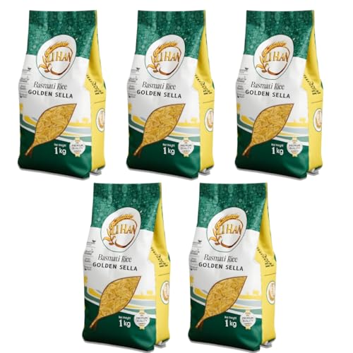 Image of Lihan Golden Sella Basmati Rice 5kg - Long Grain, Non-Sticky & Fluffy | Premium Aromatic Rice for Biryani & Daily Meals | 1kg (Pack of 5)