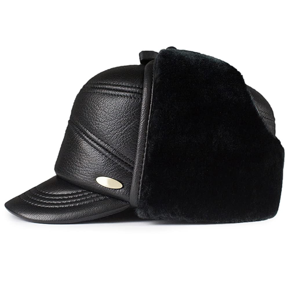 DongBao Gorra de béisbol de Cuero para Hombre, Sombrero Militar, Sombrero para el Sol con Orejeras