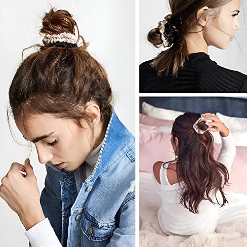 Image of SANNIDHI 5 Pcs Silk Satin Hair Scrunchies, Elastic Ponytail Bands, 5 Colors
