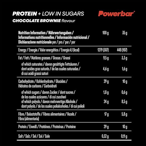 Powerbar - Protein Plus - Low Sugar - Chocolate-Brownie - 30x35g - Riegel mit nur 107 Kcal - Fitnessriegel mit Ballaststoffen
