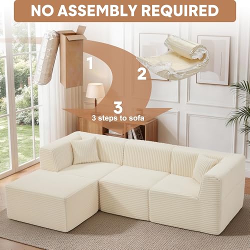 Korser 100" L-Shaped Boneless Couches with Chaise, Modular Sectional Sofa with Deep Seat, Cloud Sectional Couch for Living Room Bedroom, No Assembly Required, Side Pockets, Memory Foam, Beige - image 7