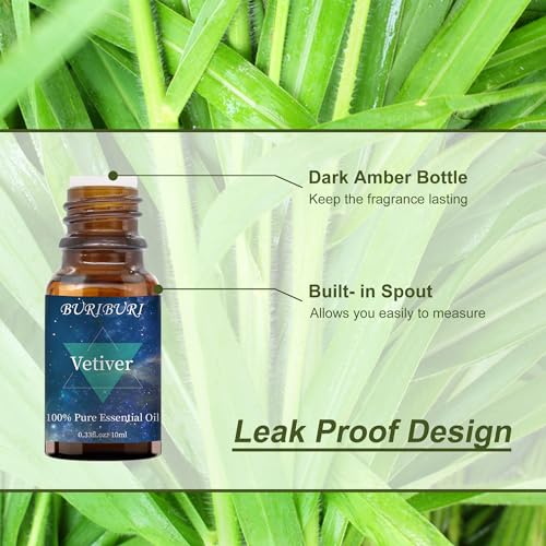 Image of BURIBURI Vetiver Essential Oil Organic for Diffuser, Skin, Candle Soap Perfume Making - 100% Pure, Undiluted, Natural, Aromatherapy Vetiver Oils 10ML