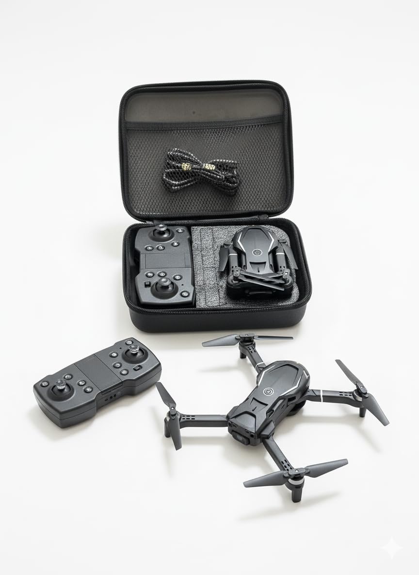 Foldable Mini Drone with HD Camera & WiFi Phone Control – 2 Batteries, Carry Case, Rechargeable, Portable Quadcopter Toy for Kids & Adults – Black