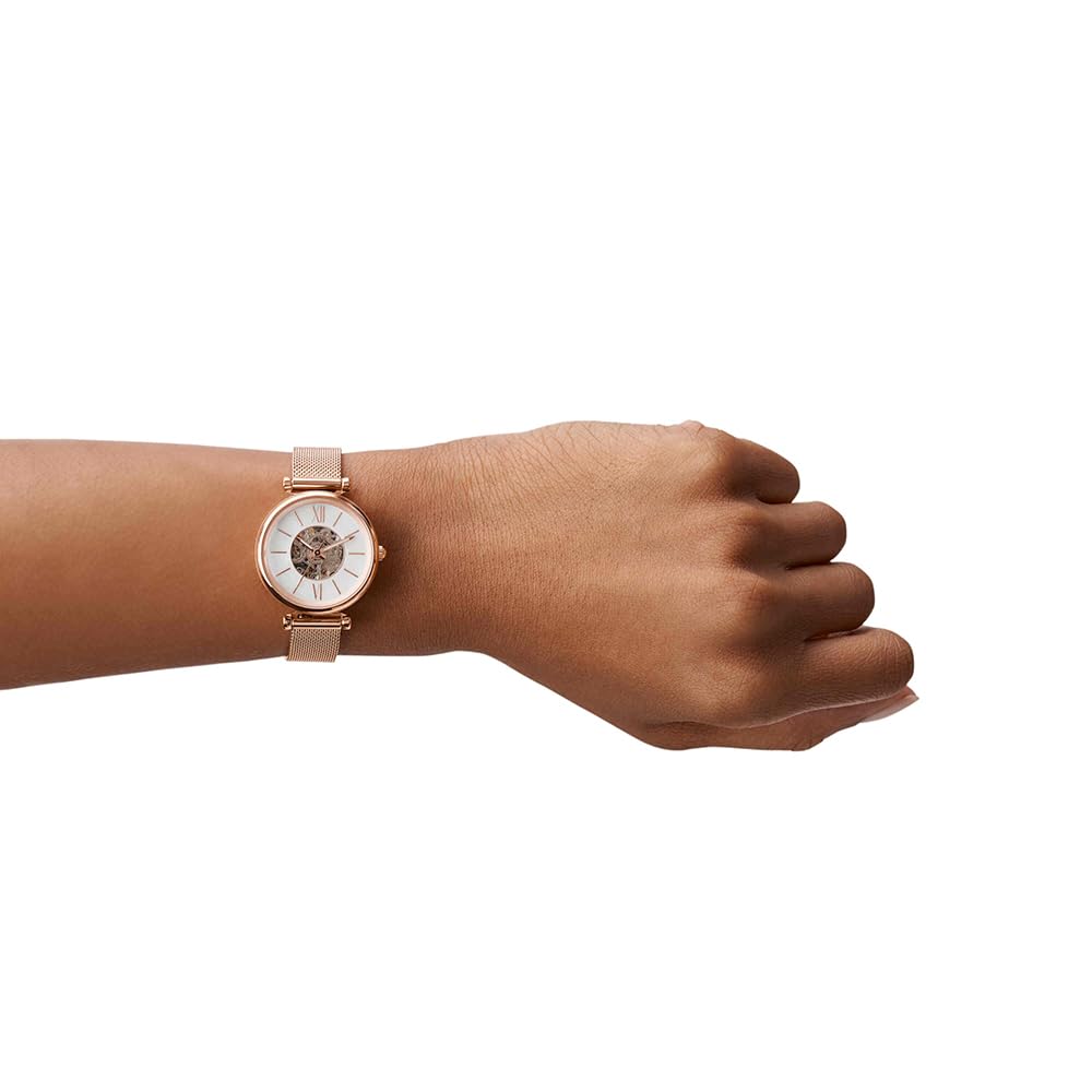 Fossil Reloj Carlie para Mujer, Movimiento automático con Correa de Malla de Acero Inoxidable