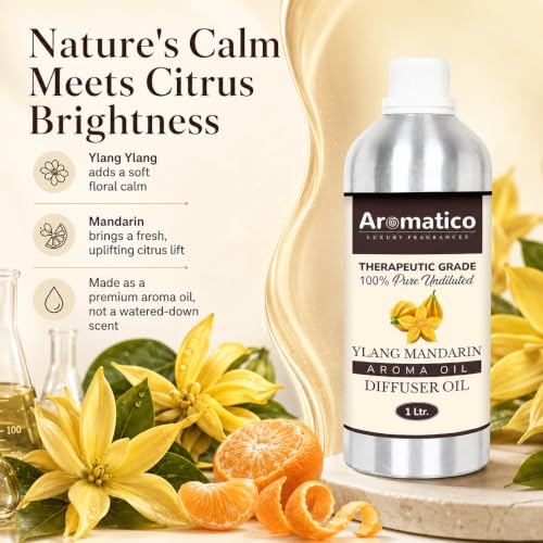 Image of AROMATICO Ylang Mandarin Diffuser Oil with Strong, Long-Lasting Aroma. Premium Aroma Oil for Homes, Offices & Showrooms. For Aromatherapy, Diffusers, Air Purifiers, Vaporizers - 1 L (1000 ml)
