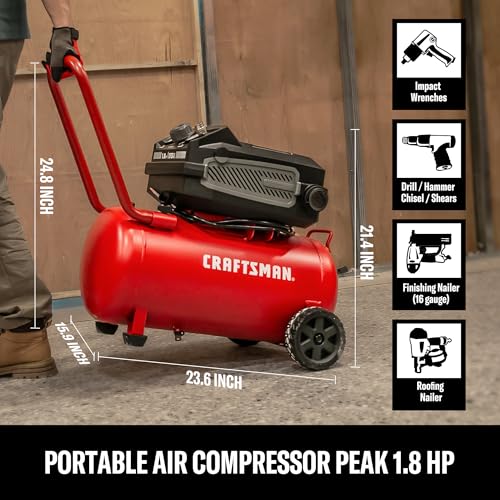 Craftsman 10-Gallon Air Compressor, 1.8 HP, Max 175 PSI, 4.0 CFM @ 90PSI, 5.0 CFM@40PSI, Oil-Free, Quiet Shop Air Compressor with Wheels for Spraying Pneumatic Tool, Model: CMXECXA0201041 - image 5