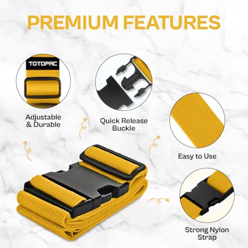 Image of 4 Pack Luggage Straps, Adjustable Suitcase Belts 72 inch x 2 inch with Quick Release Buckle, Durable Travel Accessories for Secure Luggage and Easy Identification (Yellow)