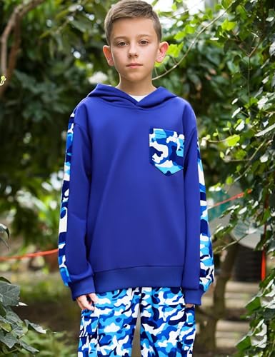 Image of mksodopy Boys Clothes Long Sleeve Hoodie and camouflage cargo pants Boy Outfits for 6-16 Years