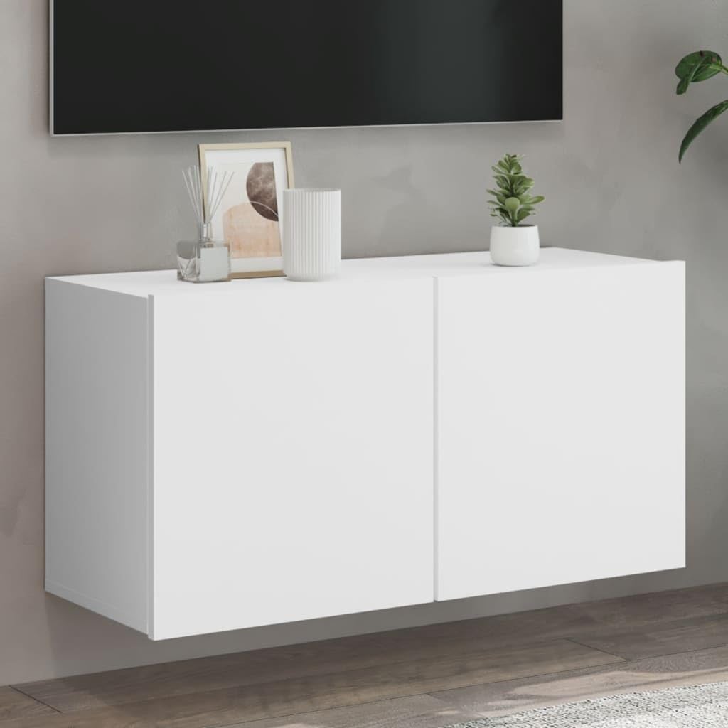 vidaXL Mueble para TV de Pared, Soporte Colgante con Almacenaje, Armario Consola Flotante, Mueble Multimedia para Salón Dormitorio, Blanco