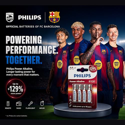 Image of Philips LR6P4B /94 AA Power Alkaline Battery (Pack of 4) | 1.5V Long Lasting Power | Leak Resistant | 10-Year Shelf Life | Ideal for Remote, Clock, Toy, Mouse & Other Household Devices