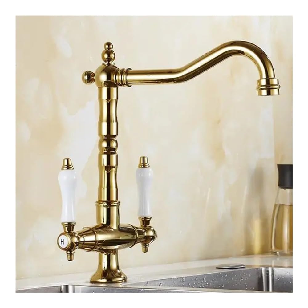 Blyqxs Gold 1 Kitchen Faucets 360 Degree Swivel Gold Brass Bathroom Single Hole Water Tap Xt-216(Gold 1)