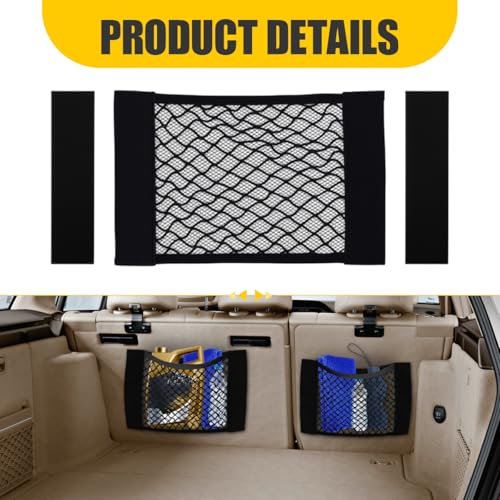 KPFILEH 2PCS Car Mesh Cargo Storage Net, 15.74\" x 9.84\" Elastic Stretchable Automotive Organizer Pouch Bag with Tape Stickers, Universal Vehicle Wall Sticker Net Pocket for RV, SUV, Car (L) - Thumbnail 3