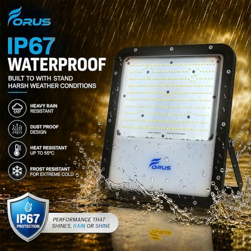Image of Forus 250W LED Flood Light - 4 Yr Warranty, IP67 Waterproof Outdoor LED Lights, High Mast Light, Halogen Floodlight for Factory, Garage, Parking, Field, Garden, Shop, Warehouse, Tent, Yellow - 1Pc