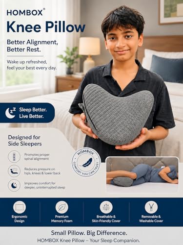 Image of HOMBOX Knee Pillow for Side Sleeper, Memory Foam, Sciatica and Hip Pain Relief, Ergonomic Design, Washable Cover, Grey, Pack of 1 (DIL Shape)