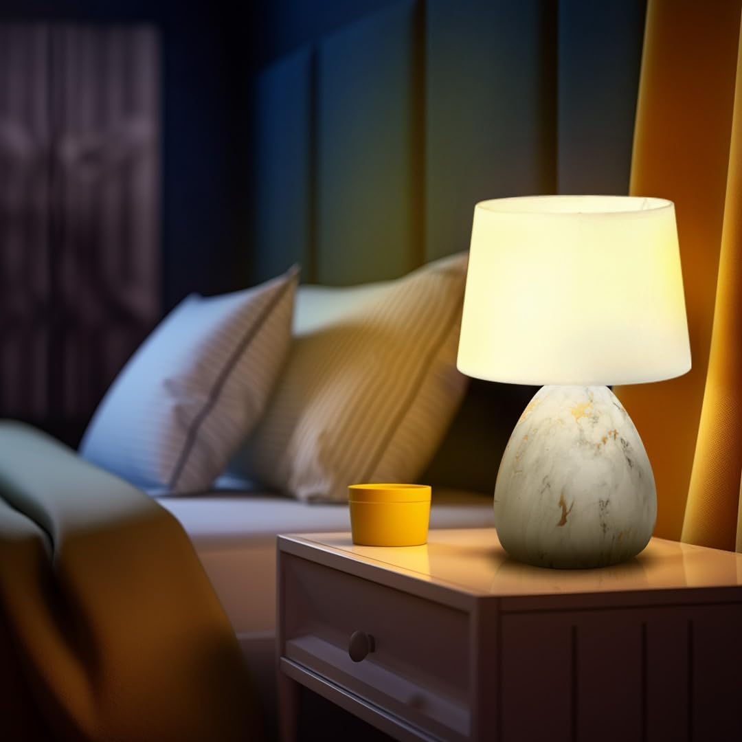 Decor & More – Modern Ceramic Base Bedside Table Lamp | Table Lamps for Home Decoration and Bedroom Decor with On/Off Button | Night Lamp with Cotton Fabric Shade | (B0DBRBZ6D2) Amazon Price History, Amazon Price Tracker