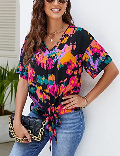 Cicibird Tie Front Tops For Women Casual Summer Half Sleeve Blouse Boho Loose Floral Shirts Xl #TOP4