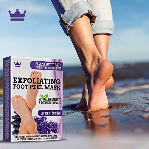 Exfoliating Foot Peel Mask - Two Pairs of Booties for Smooth and Soft Feet - Peeling Away Rough Heels Dead Skin Cells and Calluses - Lavender Scented Natural Formula for Silky Soft Feet