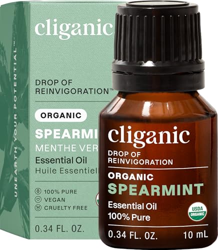 Image of Cliganic USDA Organic Spearmint Essential Oil, 100% Pure Natural Undiluted, for Aromatherapy (10ml) | Non-GMO Verified