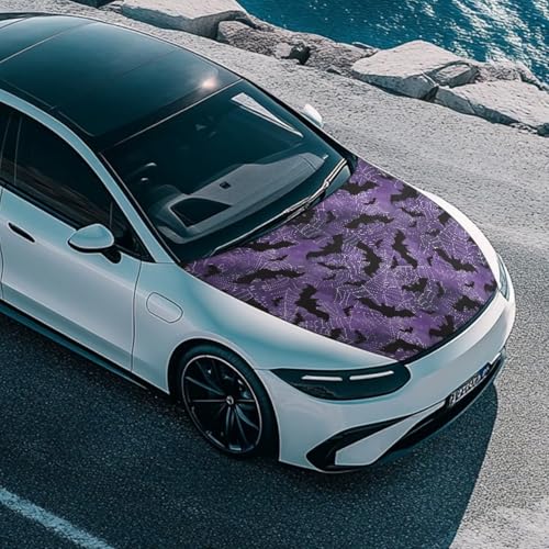 Image of Car Hood Cover Protector Bat Spider Web Print Waterproof Car Hood Wrap Blanket Auto Flag Automotive Halloween Exterior Accessories for Sedans SUVs Pickups Trucks Jeeps