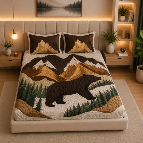 Image of 7D Digital Printed King Size Bedsheet with 2 Pillow Covers | Soft Premium Cotton Feel Microfiber Double Bed Bedsheet | Wrinkle Free & Fade Resistant | (Black Bear, King Size - 90 x 100)