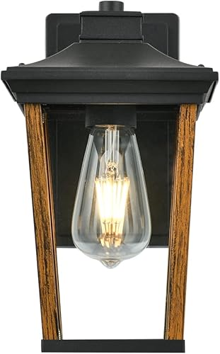 Miniatura 9 de Smeike Aplique de pared para exteriores, lámparas de porche, aplique exterior antioxidante para madera y acabado negro con cristal transparente para