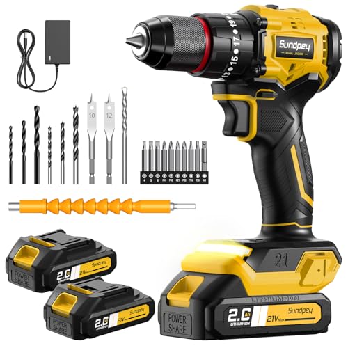 Sundpey Cordless Power Drill Set - 620in-lbs 3/8' Metal Chuck Electric Drill w/Brushless Motor &...