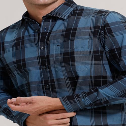 Image of BASICS 100% Cotton Checked Shirt for Men | Slim Fit | Everyday Smart Casual Wear | Full Sleeve