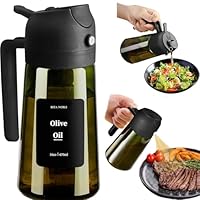 BETA NOBLE Ölsprüher zum Kochen,2 in 1 Öl Sprühflasche, 470ml Glas-ölspray für airfryer zum Kochen mit Aufklebern, lebensmittelechte Premium-Sprühflasche für Salate, Braten, Grillen (Schwarz)