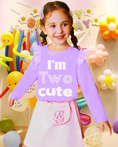 2nd Birthday Shirts for Toddler Girls Second Birthday Ruffle Long Sleeve Two Wild Cute Sweet Tee Tops2