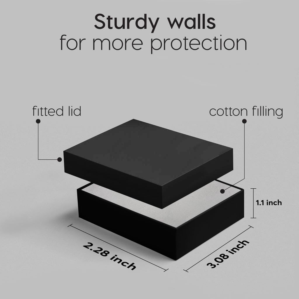 BULK PARADISE 6 Pack Cotton Fill Black Cardboard Paper Jewelry Box Gift Size 3.08 x 2.28 x 1.1 Inches Perfect for Small Gifts image 3