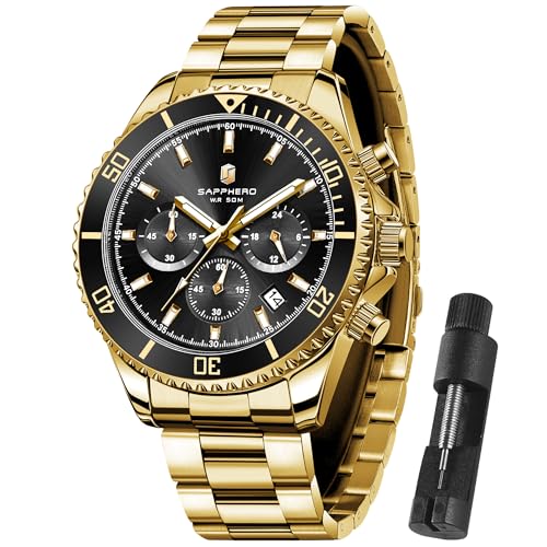 Imagen de SAPPHERO Reloj Hombre Cronografo Analógico Movimiento de Cuarzo 50M Impermeable Banda de Acero Inoxidable Clásico Casual Diseñador Relojes Elegante Regalo para Hombres