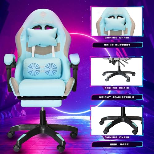Image of Casa Copenhagen Designed in Denmark,High-Back Fabric Gaming Ergonomic Chair with Advanced Mechanism & Electric Back Massager, Luxurious Memory Foam Seating & Multi Function Arm-Rest - Blue & Grey