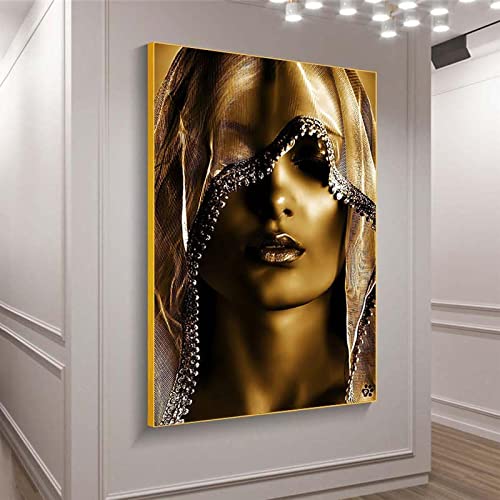Peinture Or de Luxe Femme Sous Le Foulard Tableau Mural Moderne 50x70