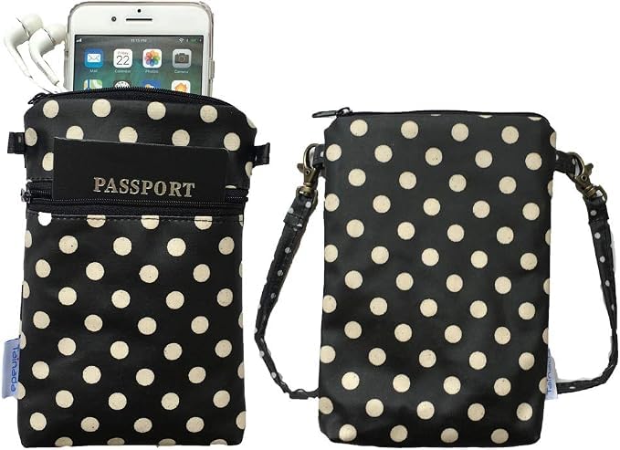 Image of Tainada Women Crossbody Shoulder Travel Zippered Wallet Purse Clutch Cell Phone Bag w /Detachable Strap (Black White Polka Dots)