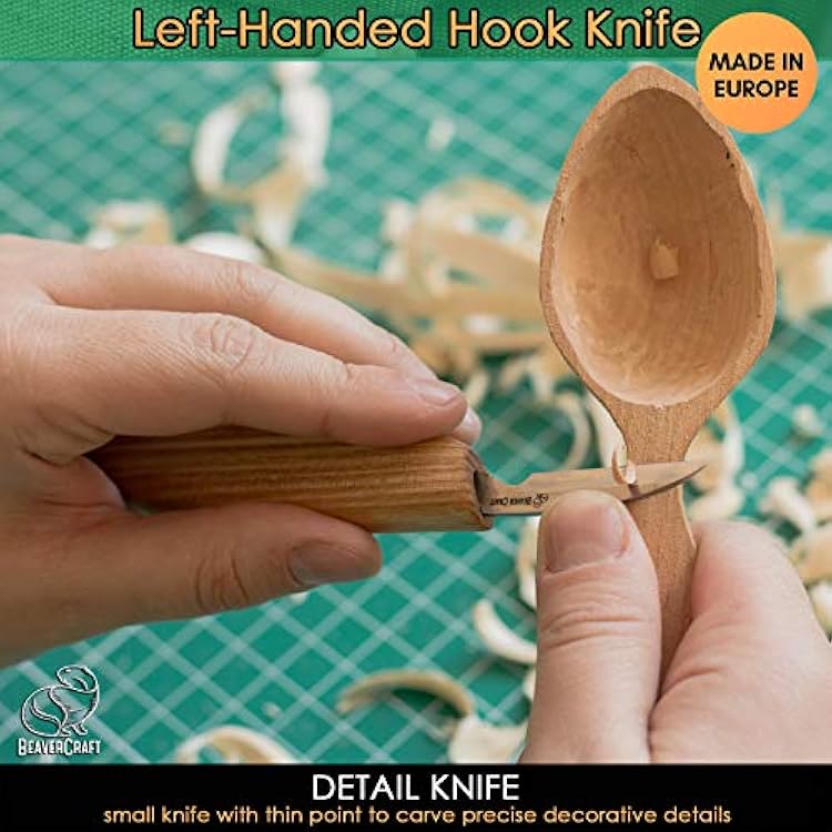 BeaverCraft S13L Wood Carving Tools Set for Spoon Carving 3 Knives in Tools Roll Leather Strop and Polishing Compound Hook Sloyd Detail Knife Left-Handed Spoon Carving Knives (S13L Left-Handed)
