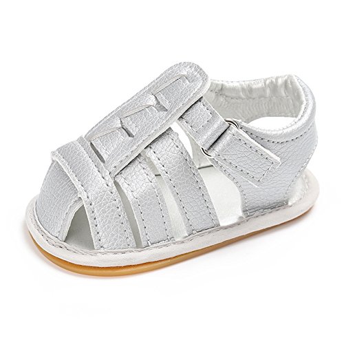 Lidiano Baby Soft Non Slip Rubber Sole Close Toe Sandles Toddler Crib Shoes 0-18 Months (12-18 Months, Silver)