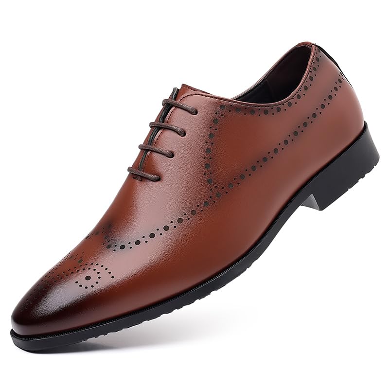 Mens Dress Shoes Business Formal Oxfords Shoes Casual Perforated Breathable Leather Lace Up Derbys Shoes