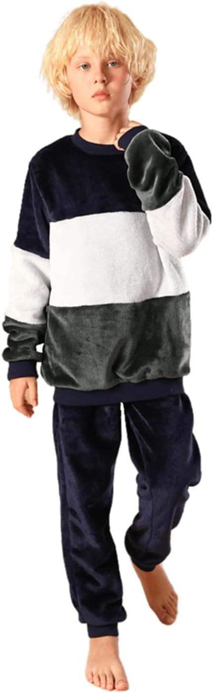 V.&GRIN Boys Fleece Pajamas, Soft Cozy Pullover Sweatshirt Pants Set for Kids 7-16 Years