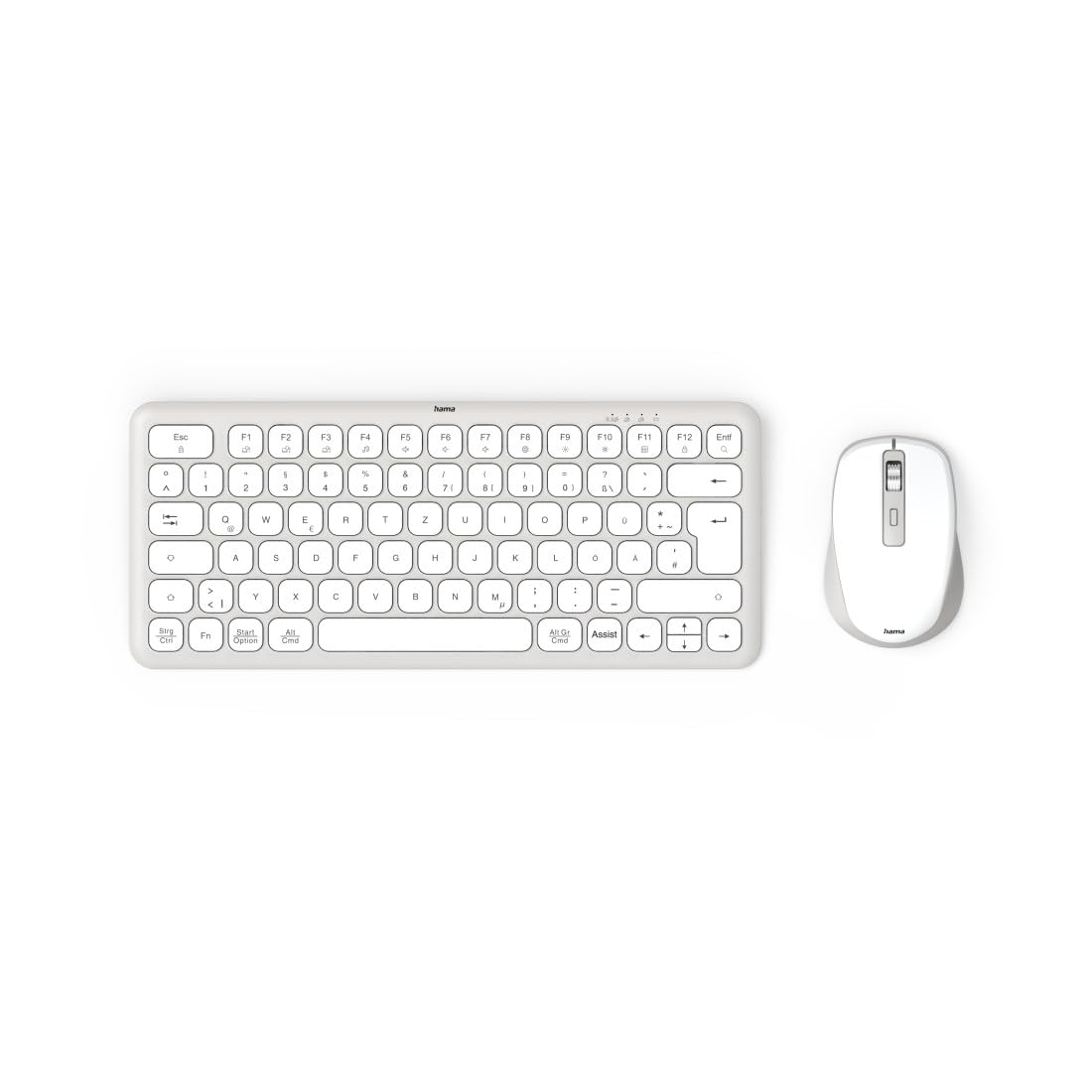Hama Wireless Keyboard Mouse Set (Multi Device Keyboard and Mouse with Bluetooth/Wireless for PC, Smartphone, Tablet, Small, with Batteries, Quiet Scissor Keys, Multimedia Keys, German QWERTZ Layout)