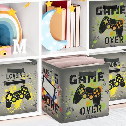 Clastyle 3 Stück Videospiel Kinder Aufbewahrungsbox Stoff für Kallax Faltbar Aufbewahrungskorb Klein Junge Schrank Organizer Kleiderschrank für Regal,Graffiti,30x30x30 cm