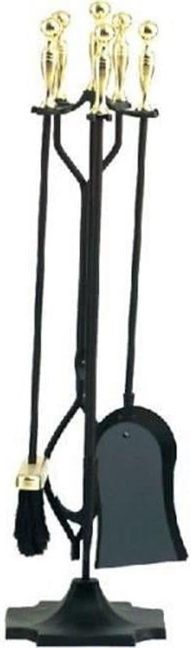 Fireplace Tool Set - Rail on Base Black & Polished Brass - 5 Piece