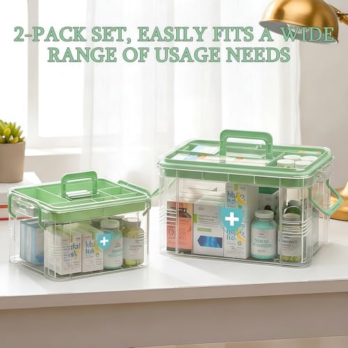 Image of ANYPROLUS 2 Pack Clear Medicine Organizer Box with Handle, Plastic Medicine Container with Tray First Aid Box Empty, Thickened Medicine Storage Organizer Multipurpose Medication Organizer Storage