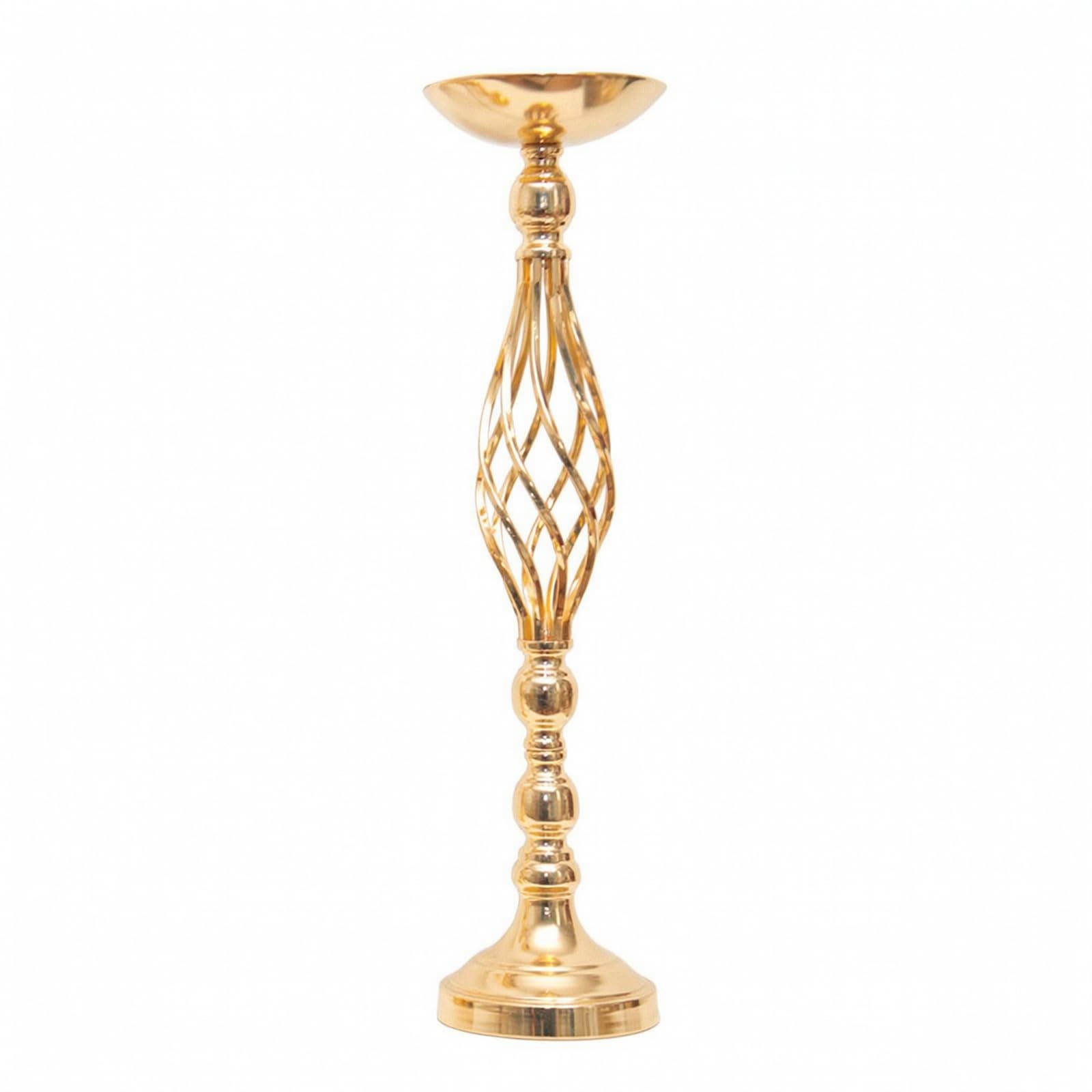 Portacandele da Matrimonio Supporto Colonna Centrotavola Alzata Metallo Piatto Rotondo Bordo Basso Base Ampia Superficie Riflettente Adatta a Cerimonie Anniversari Casa , Oro , Grande H58cm