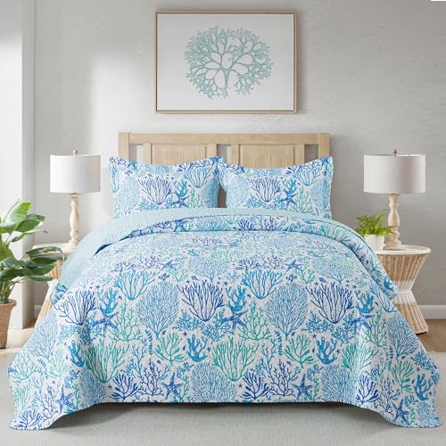 NEWLAKE Quilt Bedspread Sets - West Coastal Pattern Reversible Coverlet Set, King Size