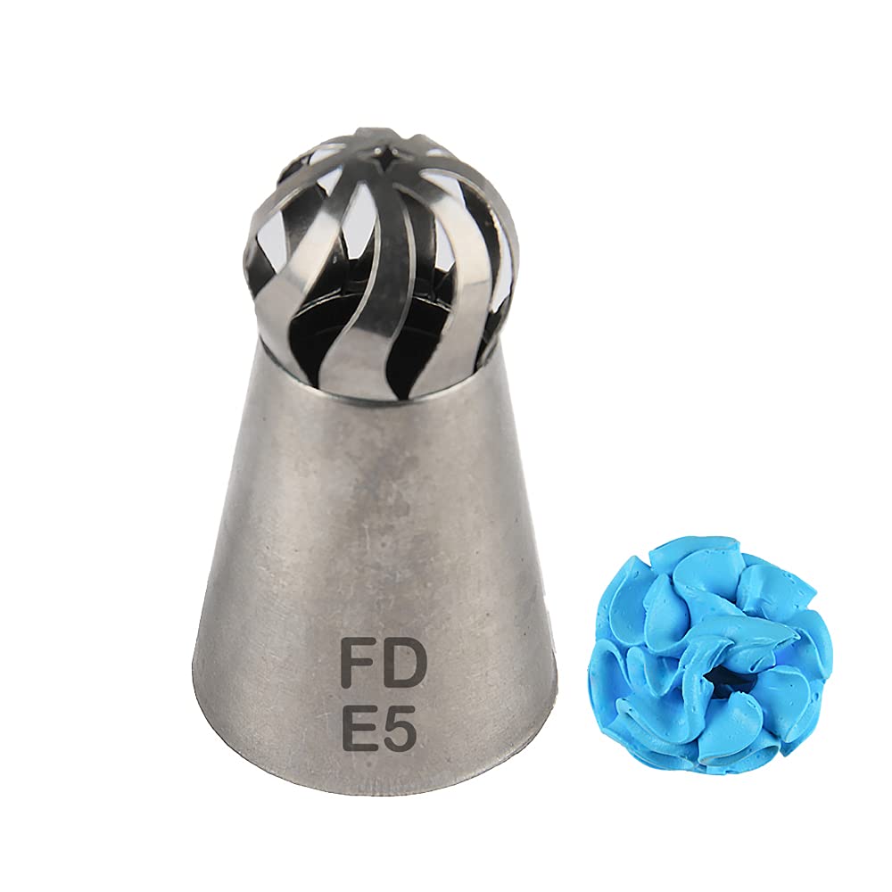 FineDecor Russian Piping Tip, Round Ball Shape Cake Decoration Nozzle Cream Icing Piping Nozzle Tip Stainless Steel Nozzle Cream Puff Decor Pastry Icing Piping Tool, 1 Piece (E5)