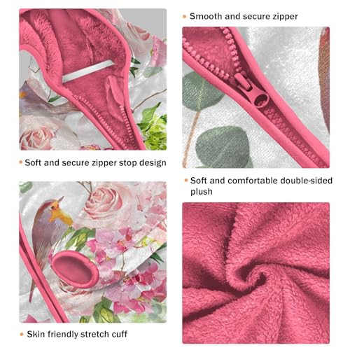 OTVEE Spring Bird Pink Flowers Kids Hoodie Jacket Fall Spring Full Zip Warm Outwear Coat3