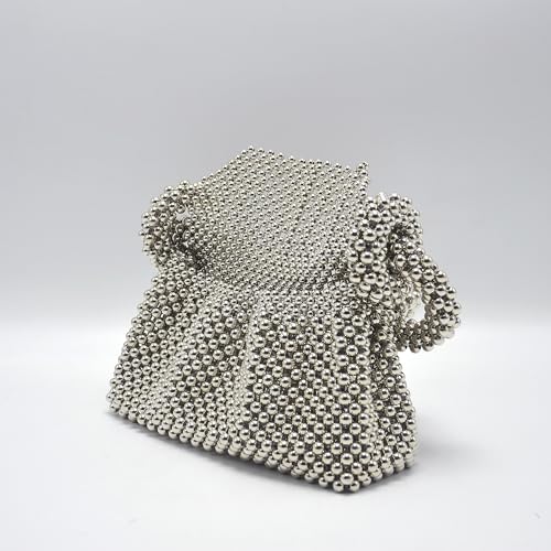 Image of Miuco Pearl Big Ring Top Handle Bag Evening Wedding purse Handmade Beaded Handbag